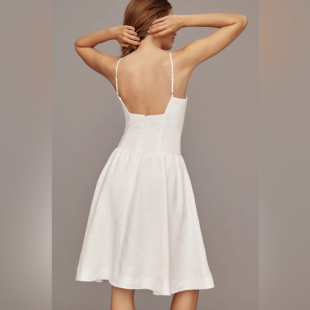 NWT Reformation Clarabelle Linen Drop Waist A Line Square Neck Midi Dress White - Picture 4 of 11